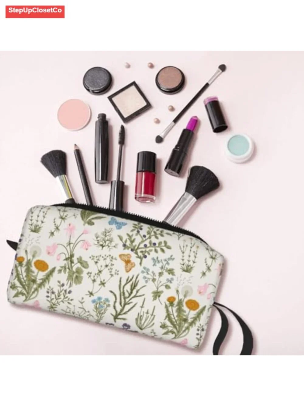 Vintage Wildflower Floral Makeup Bag Organizer Cosmetic Pouch Travel Toiletry